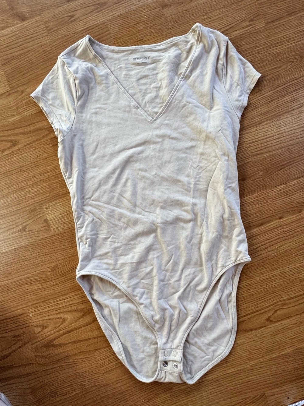 Old Navy Cream V-Neck Snap-Button Bodysuit